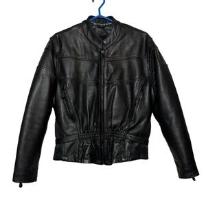UNIK Black Genuine Leather Motorcycle Biker Jacket Coat Mens‎ Size Large